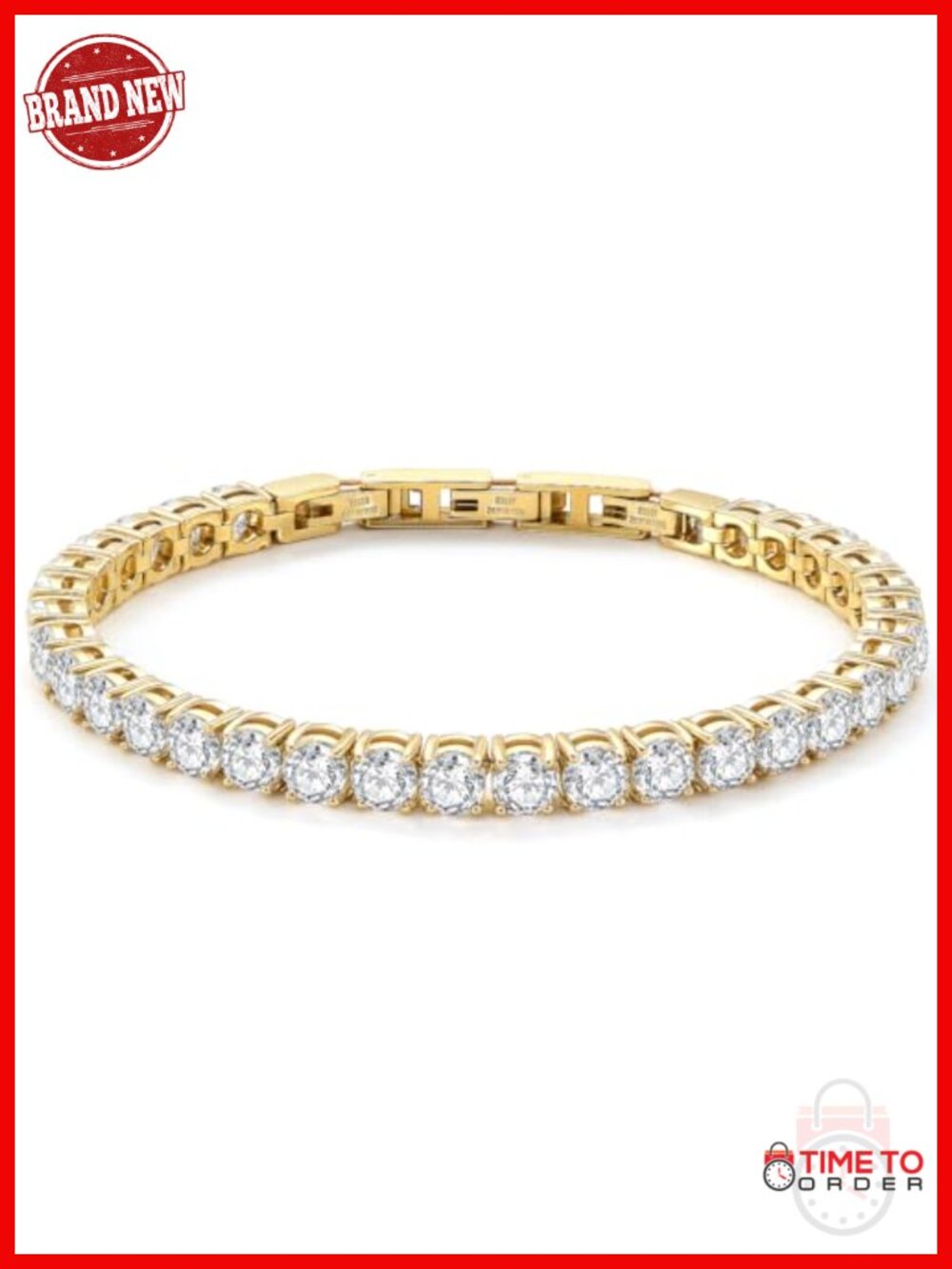 14K Gold Plated Cubic Zirconia Tennis Bracelet Adjustable Stainless Steel